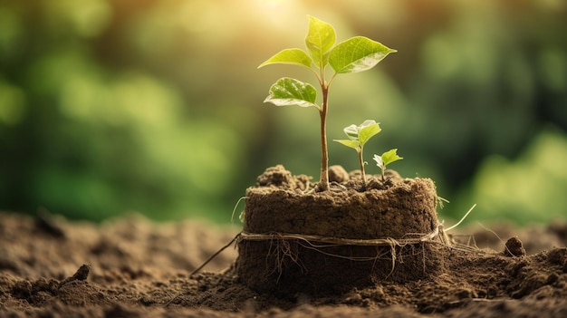 Closeup of human hands holding light bulb with green sprout growing out of soilgenerative ai