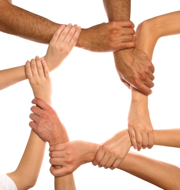 Photo closeup of human hands showing unity