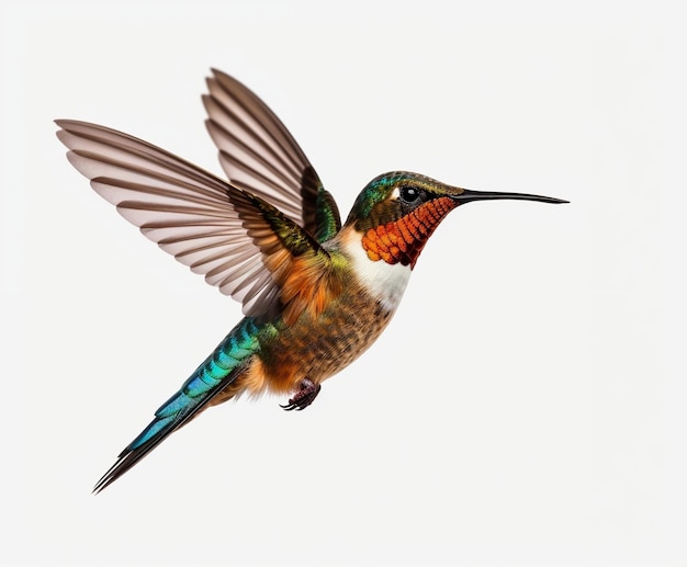 CloseUp of a Hummingbird on White Background Generative AI