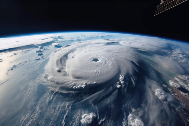 Closeup of a hurricane with clouds and rain visible created with generative ai