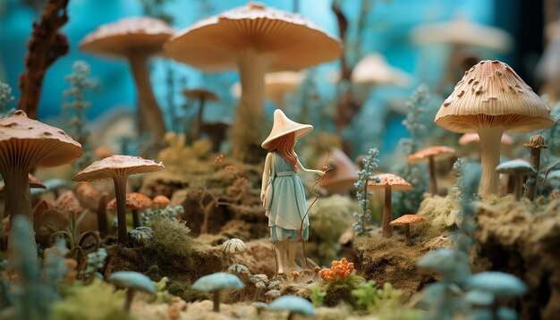 Closeup of a hyperrealistic fiber art diorama scene from wonderland