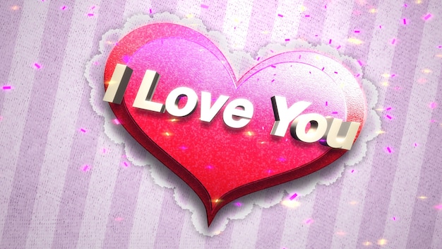 Closeup I Love You tekst en romantisch hart op Valentijnsdag glanzende achtergrond. Luxe en elegante stijl 3D illustratie voor vakantie