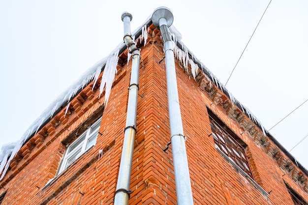 Closeup of icicles on the roof