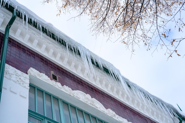 Closeup of icicles on the roof