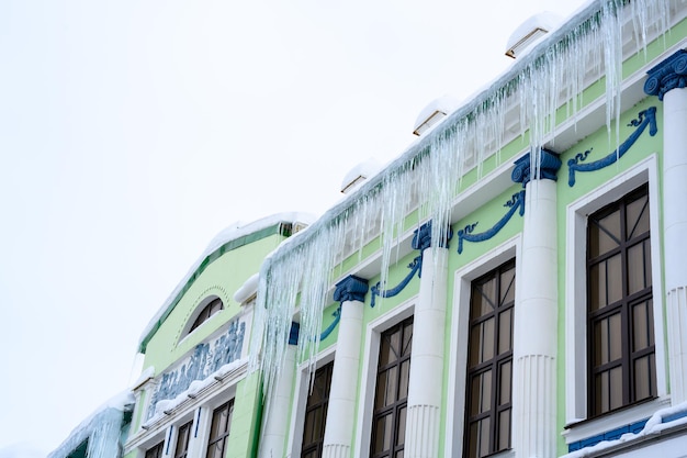 Closeup of icicles on the roof