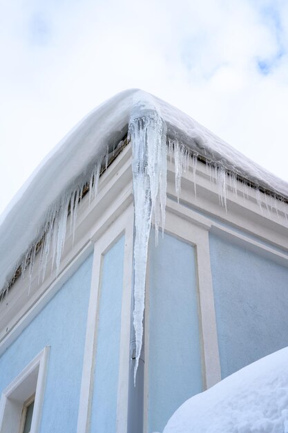 Closeup of icicles on the roof