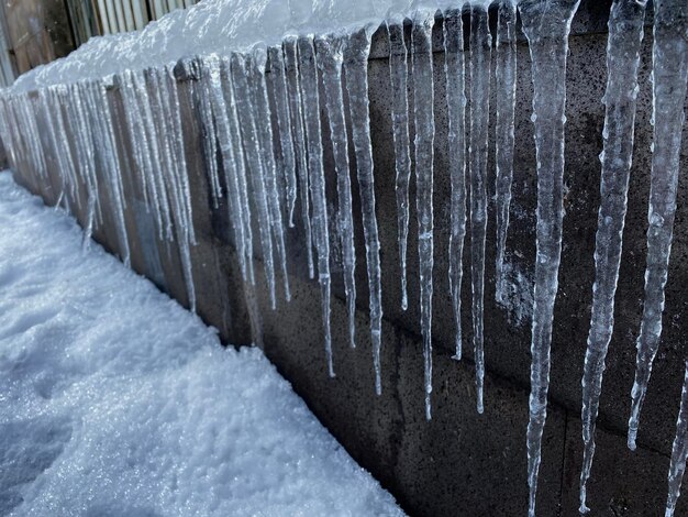 Closeup of icicles in winter