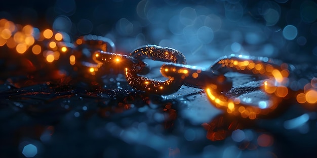 closeup of illuminated digital blockchain links on dark background representing secure data transfer encryption concept technology blockchain digital security encryption data transfer