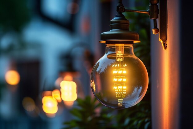 Closeup of illuminated light bulb