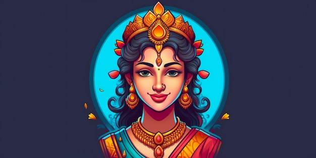 Closeup Illustration of a Beautiful Indian Woman in Traditional Dress