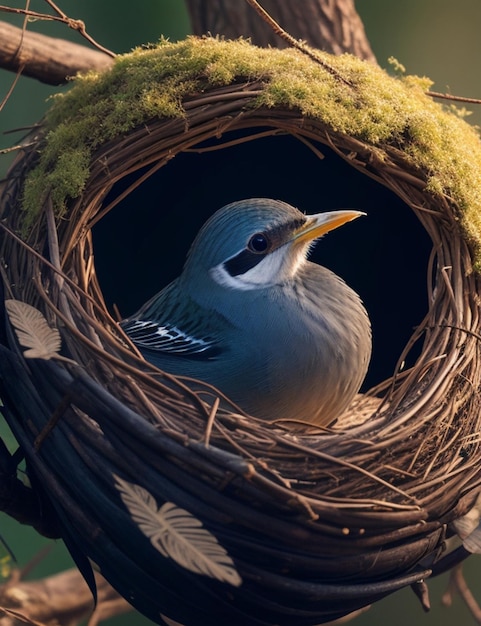 Closeup illustration of bird in the nest background