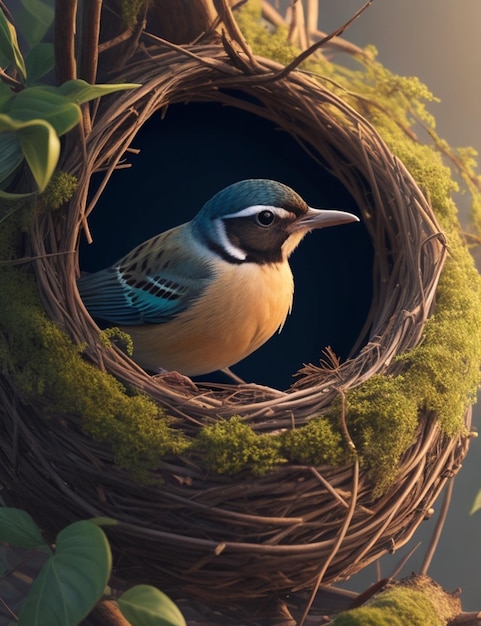 Closeup illustration of bird in the nest background