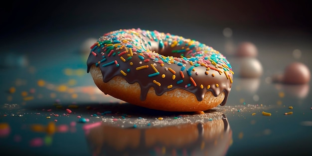 Closeup Illustration of Single Donut with Bokeh Background