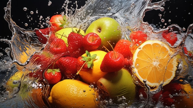 Closeup illustration of a very realistic splash of fresh fruit