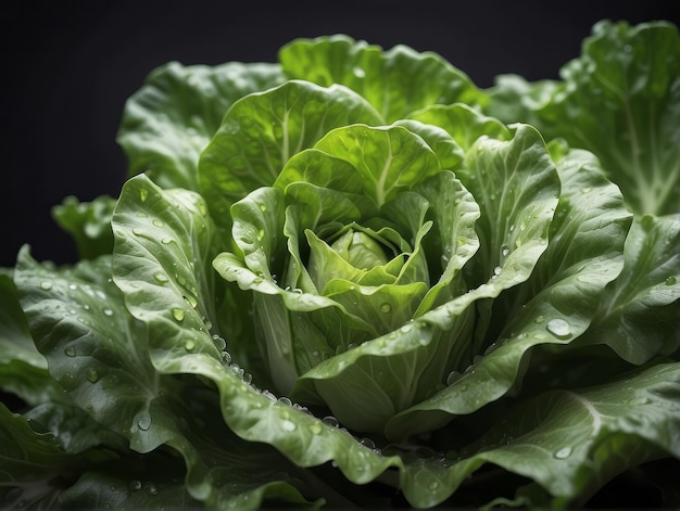 水滴のある美しいレタスの野菜のクローズアップ画像