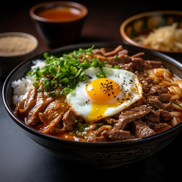 closeup image of a bowl of gyudon