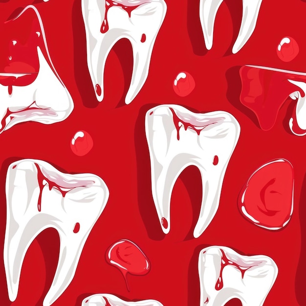 Foto un primo piano di un mucchio di denti con il sangue su di loro adatto per i temi dell'orrore dentale