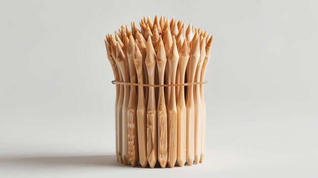 Photo a closeup image of a bundle of wooden toothpicks held together by a rubber band