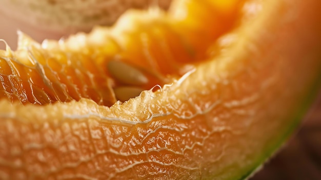 Photo a closeup image of a cantaloupe melon the melon is orange and has a netted rind the image is welllit and the melon is in focus