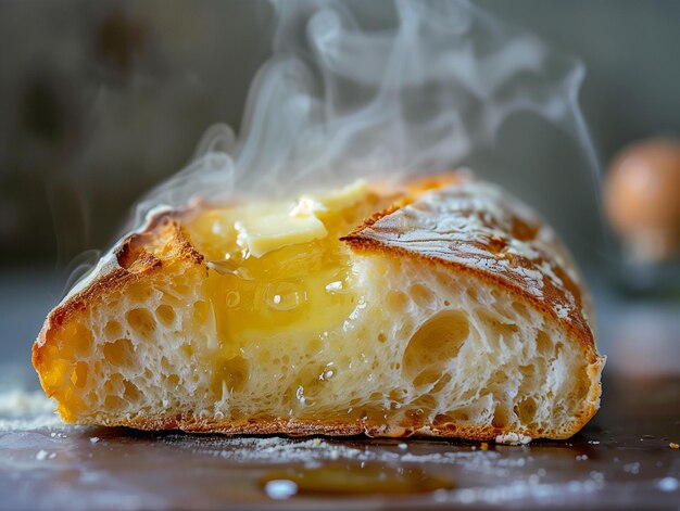 A closeup image capturing the rich texture and golden brown crust of a freshly baked artisan bread