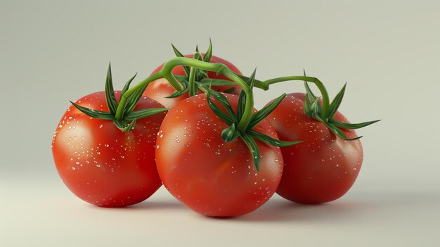 A closeup image of a cluster of ripe red tomatoes on the vine The tomatoes are fresh and have a glossy appearance