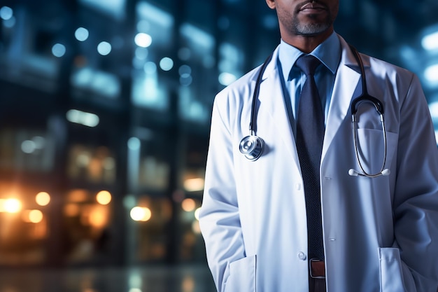 Closeup image of doctor with hospital background