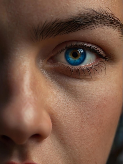 Photo a closeup image of a girl with blue eyes