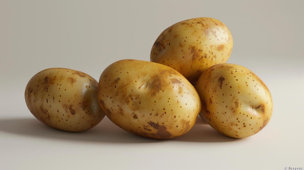 Близкий снимок кучи четырех коричневых картофелей на бежевом фоне