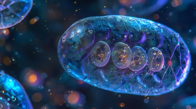 A closeup image of a single mitochondrion the powerhouse of the cell with its distinctive bean shape