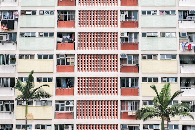 Closeup image of the vintage pastel colors residential in Hong Kong