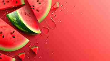 Photo a closeup image of a watermelon cut into slices the rind of the watermelon is green and the flesh is red the seeds are black