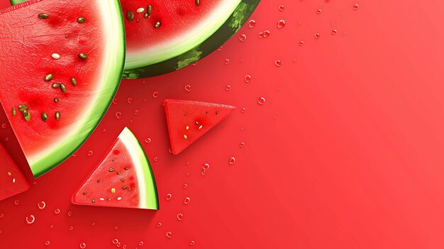 Photo a closeup image of a watermelon cut into slices with a red background