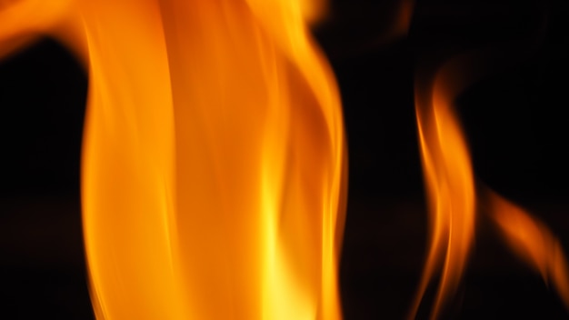 Closeup images of fire or flame burning on black background which represent of powerful of hot