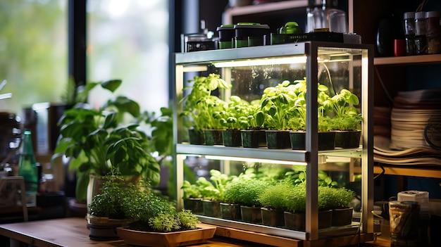 Closeup of Indoor Herb Garden