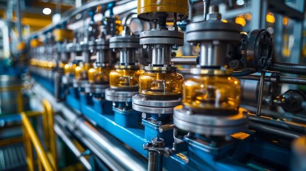 Photo closeup of industrial equipment with yellow pressure gauges