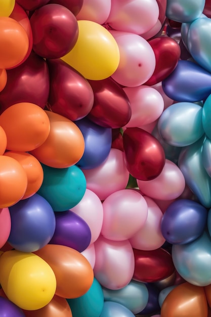 Closeup of inflated balloons in various colors created with generative ai