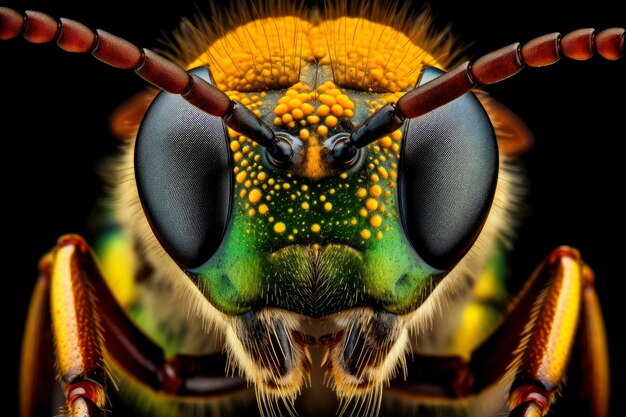 Photo closeup of insect eye and head with beautiful blurred background generative ai illustration