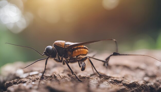 庭の地上の昆虫のクローズアップ 選択的な焦点