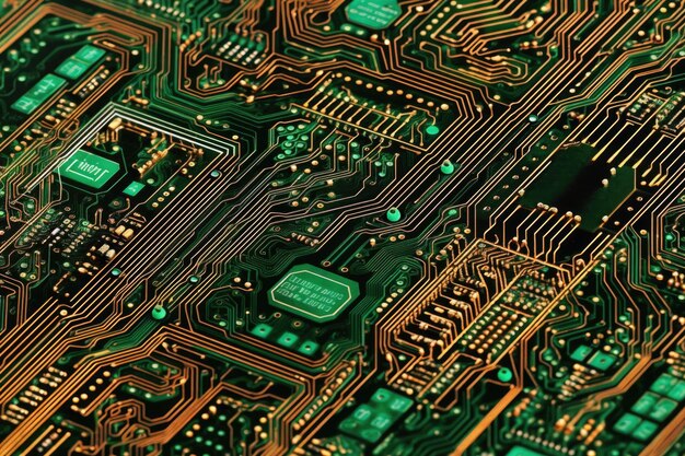 Closeup of intricate circuit board patterns created with generative ai