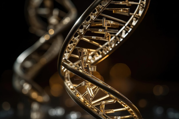 Closeup of intricate dna double helix with base pairs shown in detail created with generative ai