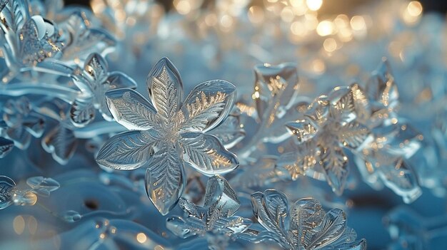 Closeup of intricate ice patterns on a window