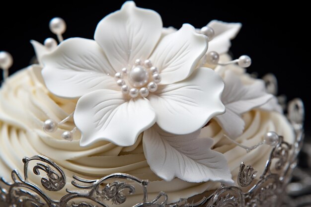 Photo closeup of intricate icing details on a gourmet cupcake