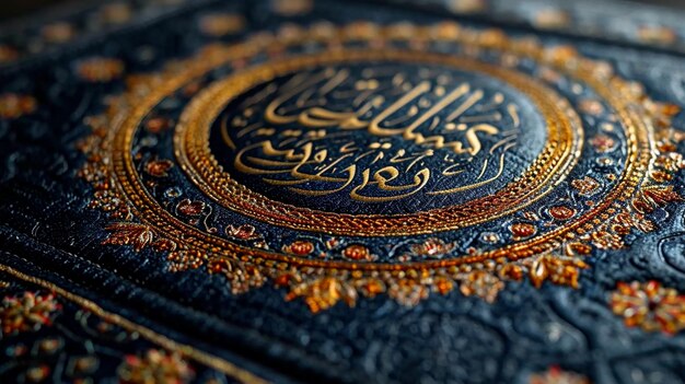 Photo closeup of intricate islamic calligraphy illustrating a beautiful scene