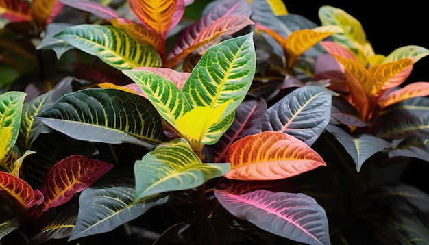 クロトン 植物 の 複雑 な 葉 の 近く の 写真