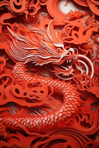 Photo a closeup of intricate papercut art depicting dragon animals or auspicious symbols