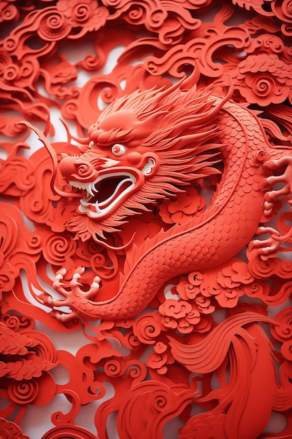 Photo a closeup of intricate papercut art depicting dragon animals or auspicious symbols