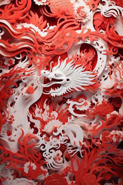 Photo a closeup of intricate papercut art depicting dragon animals or auspicious symbols