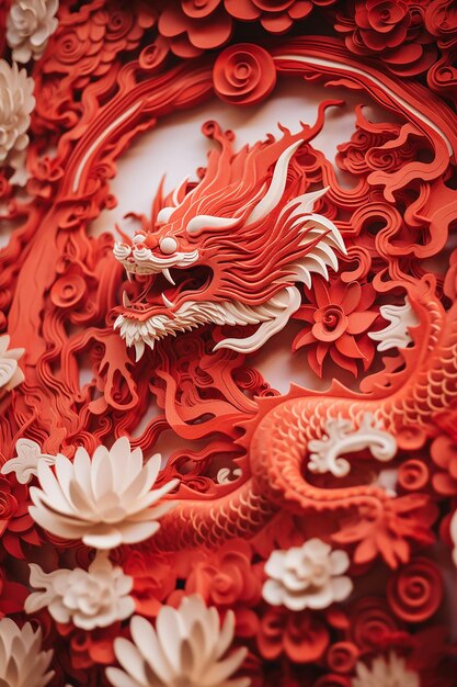 Photo a closeup of intricate papercut art depicting dragon animals or auspicious symbols