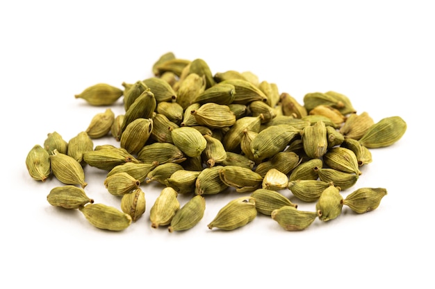 closeup on isolated heap of cardamom