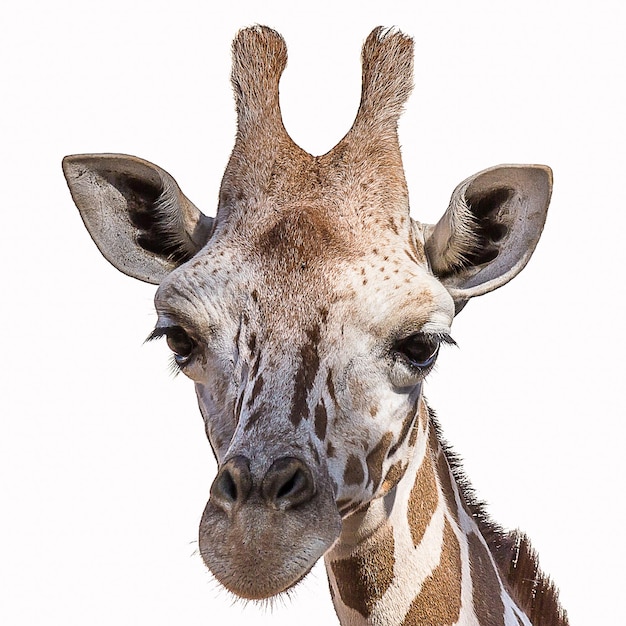 Closeup isolated portrait of the Angolan Namibian giraffe